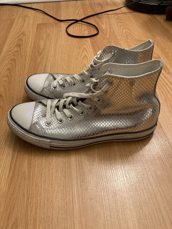 Converse All Stars Shoes - Metallic silver snakeskin pattern high top Converse